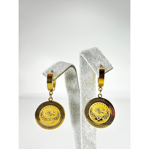 Gold Tuğra Detaylı Küpe Gold Tuğra Detaylı Küpe